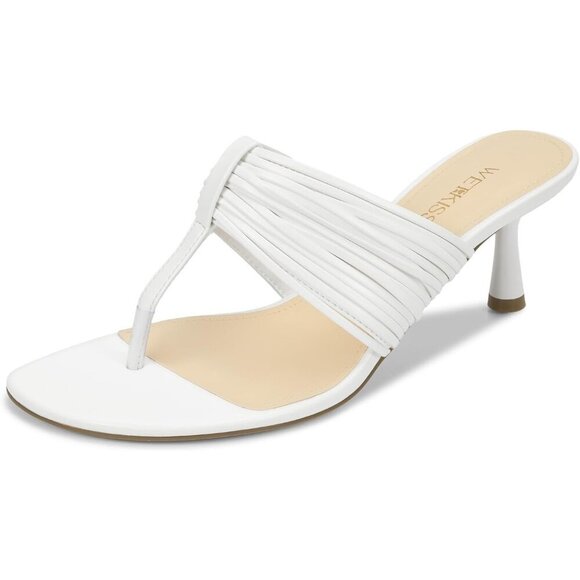 Shoes - Women's White Leather 2 Inch Low Heeled Flip Flops with Rounded Open Toe